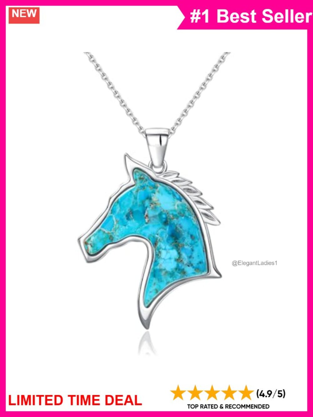 Sterling Silver Turquoise Horse Pendant Necklace 925 18-20"